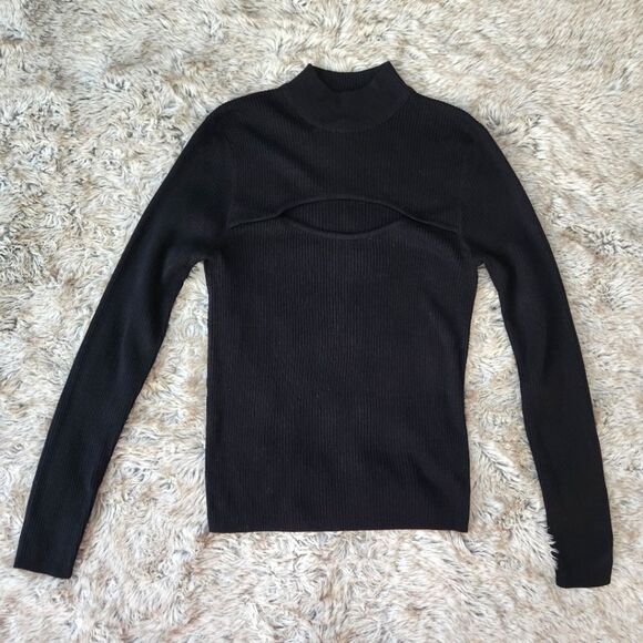 Divided Sweaters - Divided by H&M Peek-a-boo Bust Cut-Out Mock Neck Ribbed Top Women's‎ Size Medium